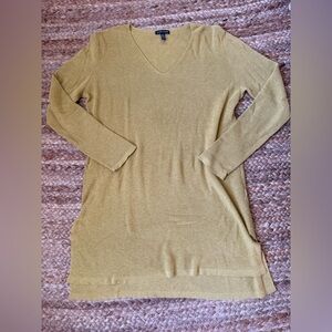 Eileen Fisher Medium Mustard Yellow V Neck Cotton Blend Tunic Sweater